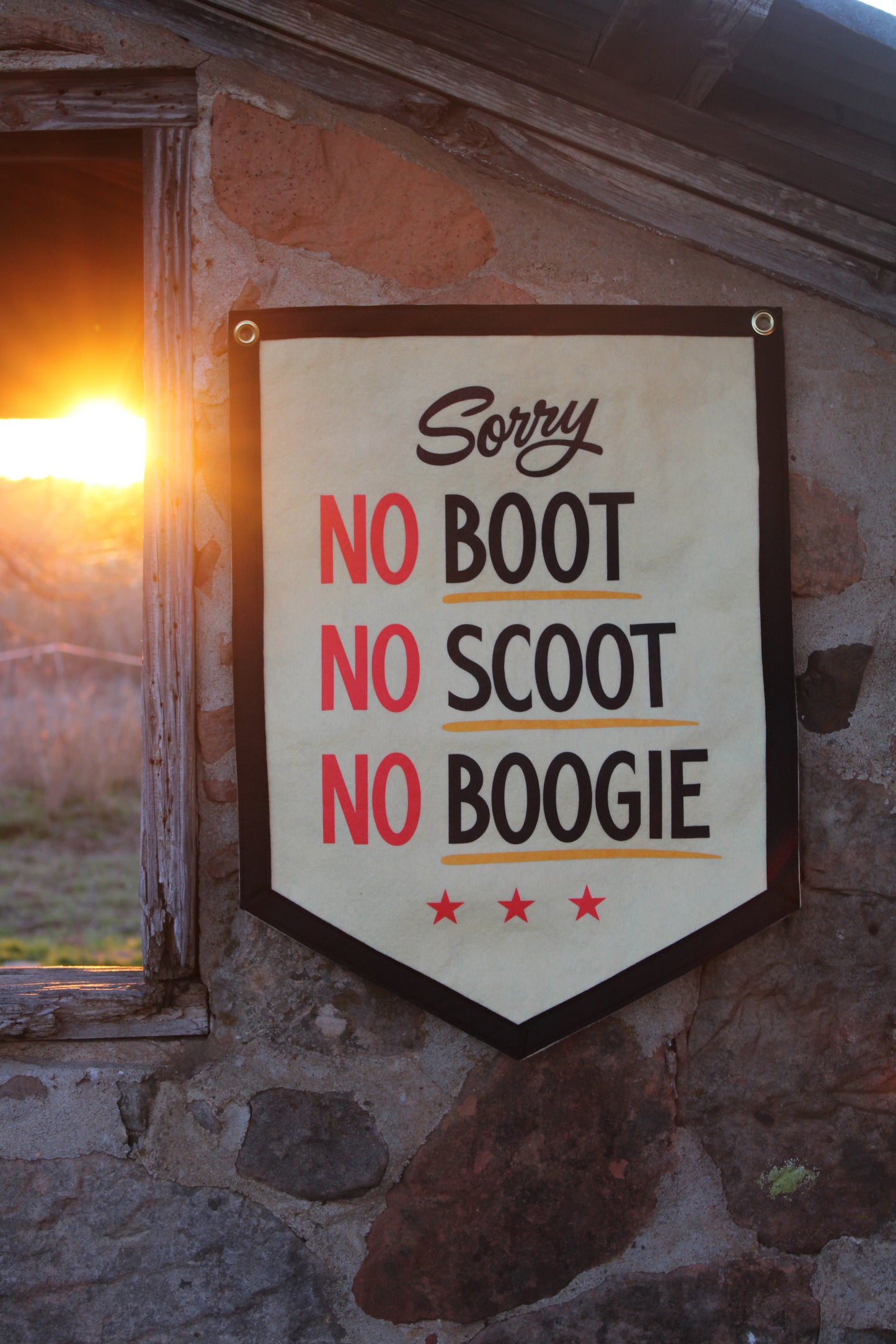 No Boot No Scoot No Boogie Camp Flag