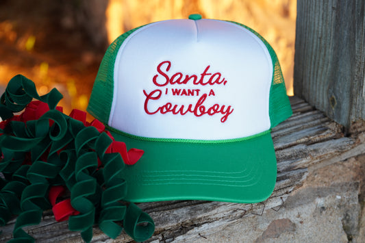 Santa I want a Cowboy Mesh Back Trucker Cap