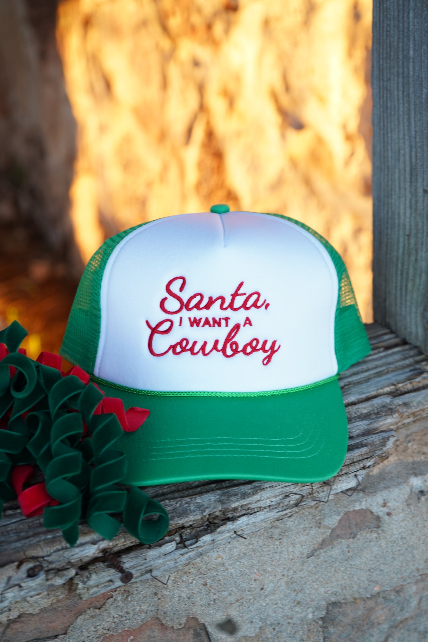 Santa I want a Cowboy Mesh Back Trucker Cap