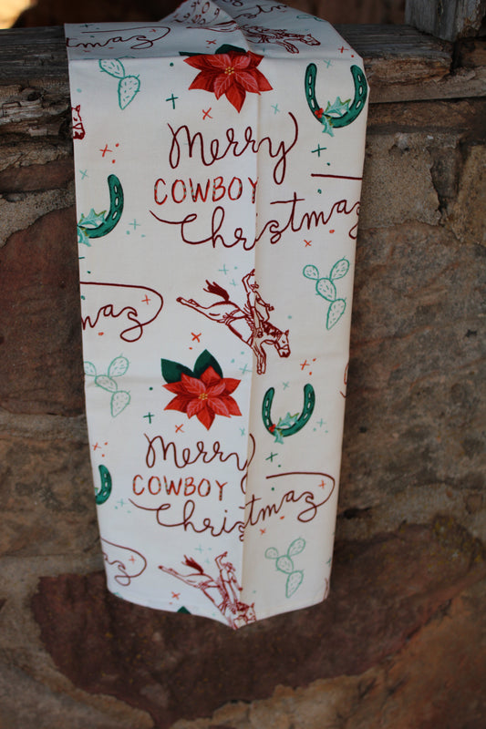 Merry Cowboy Christmas Kitchen Tea Towel