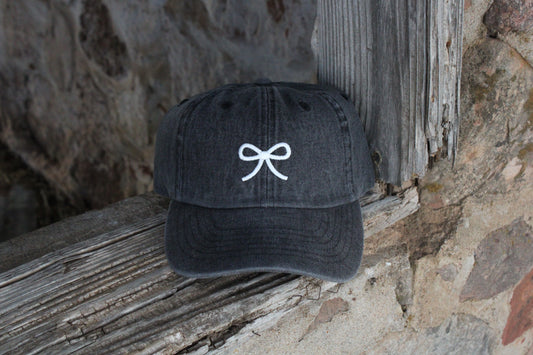 Denim Bow Baseball Cap in Black