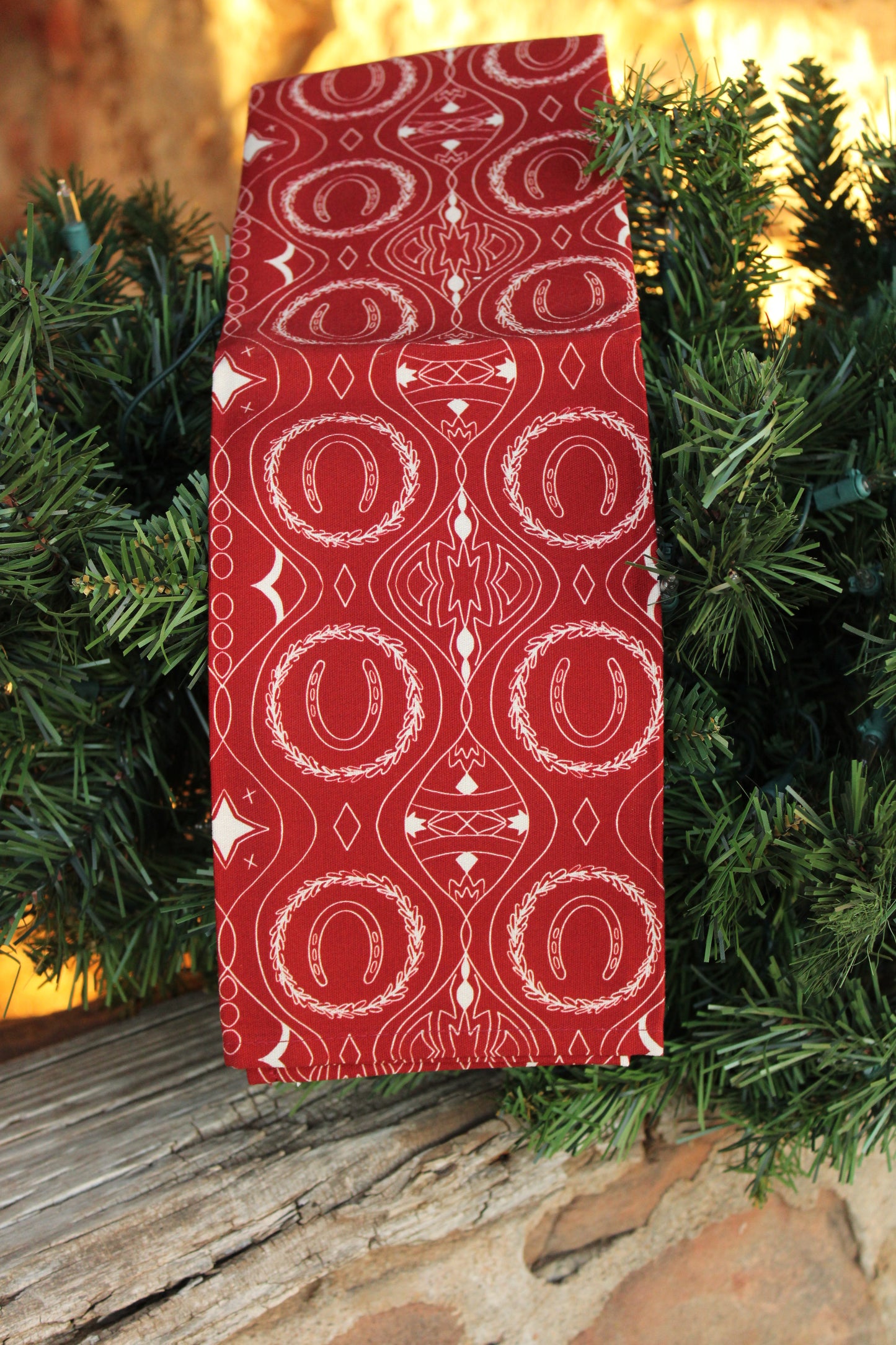 Western Christmas Red Horseshoe Kitchen Tea Towel