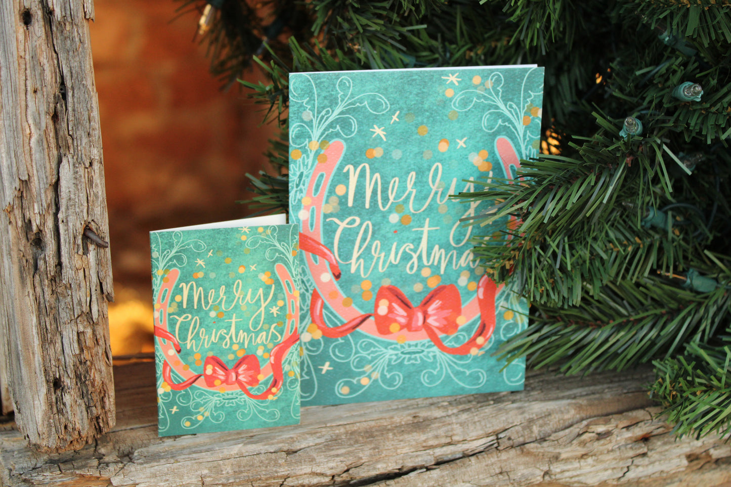 Tiny Western Holiday Christmas Card Set with Horseshoe