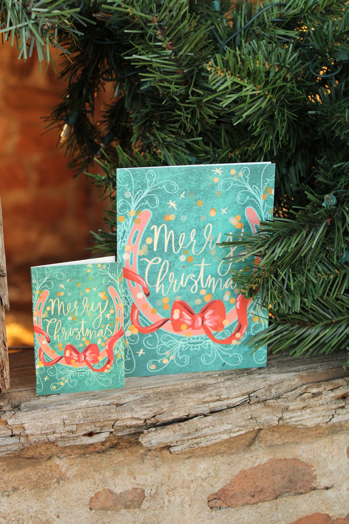 Tiny Western Holiday Christmas Card Set with Horseshoe