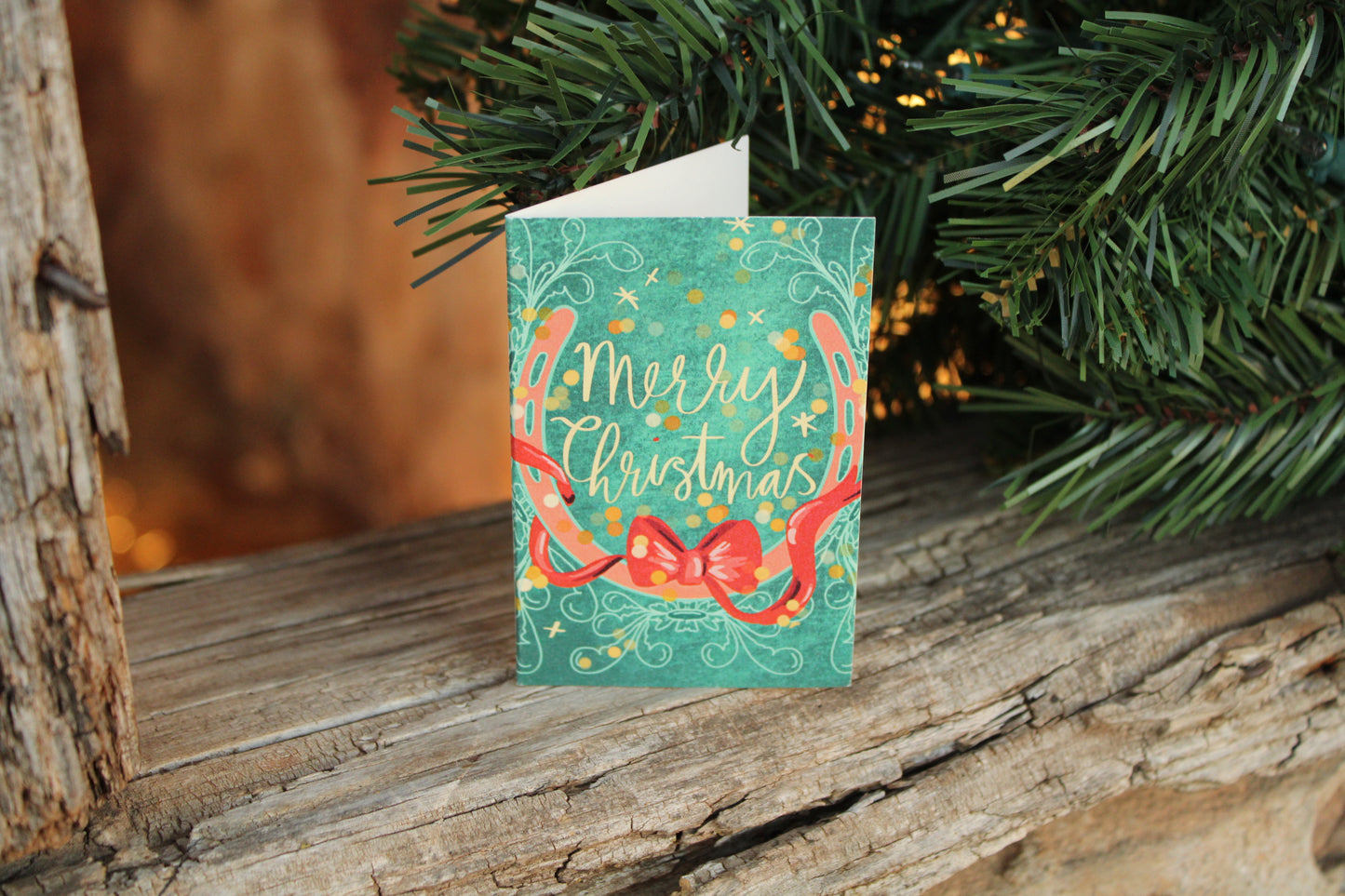 Tiny Western Holiday Christmas Card Set with Horseshoe