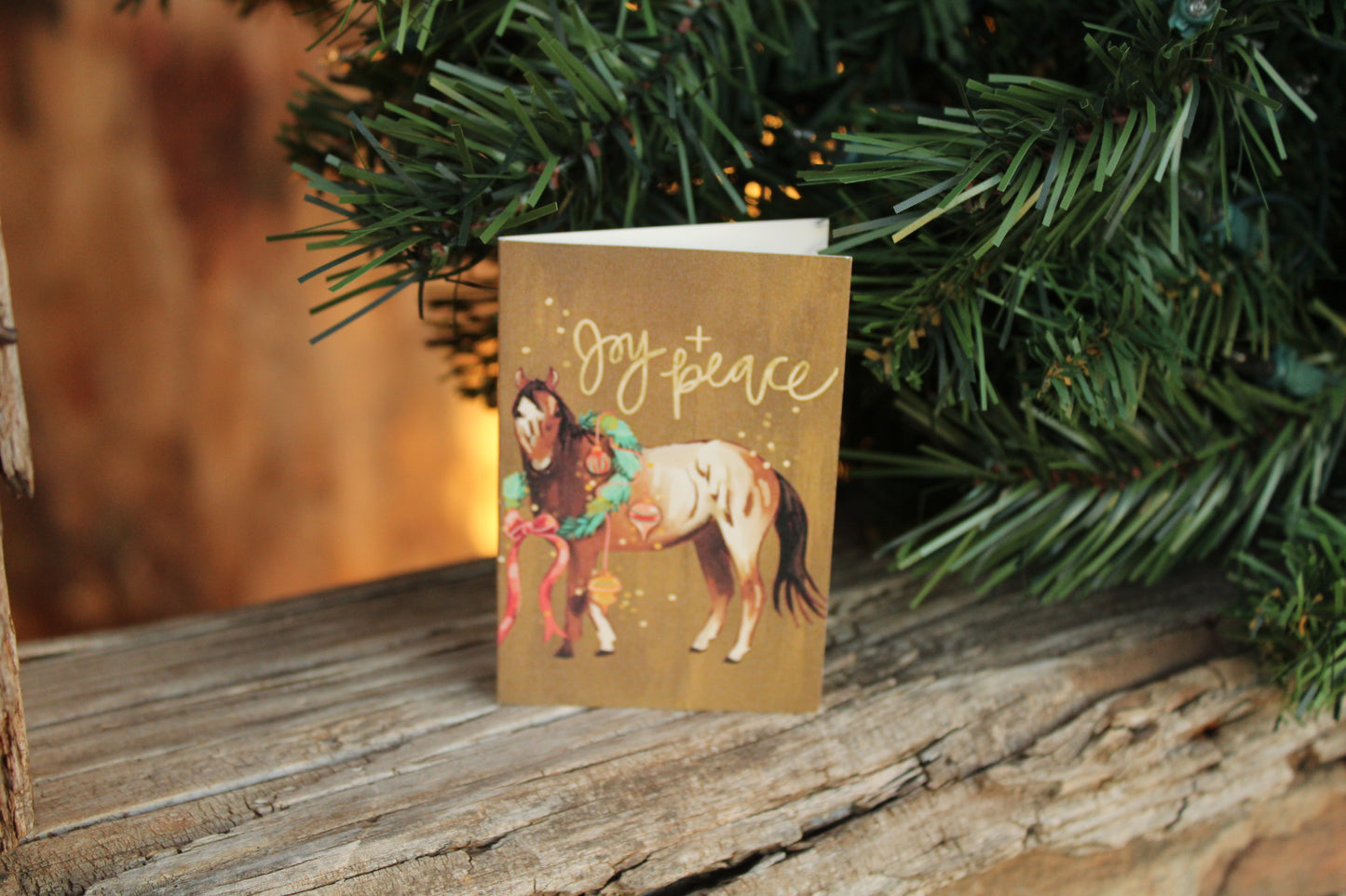 Tiny Western Holiday Christmas Card Set with Horse and Wreath