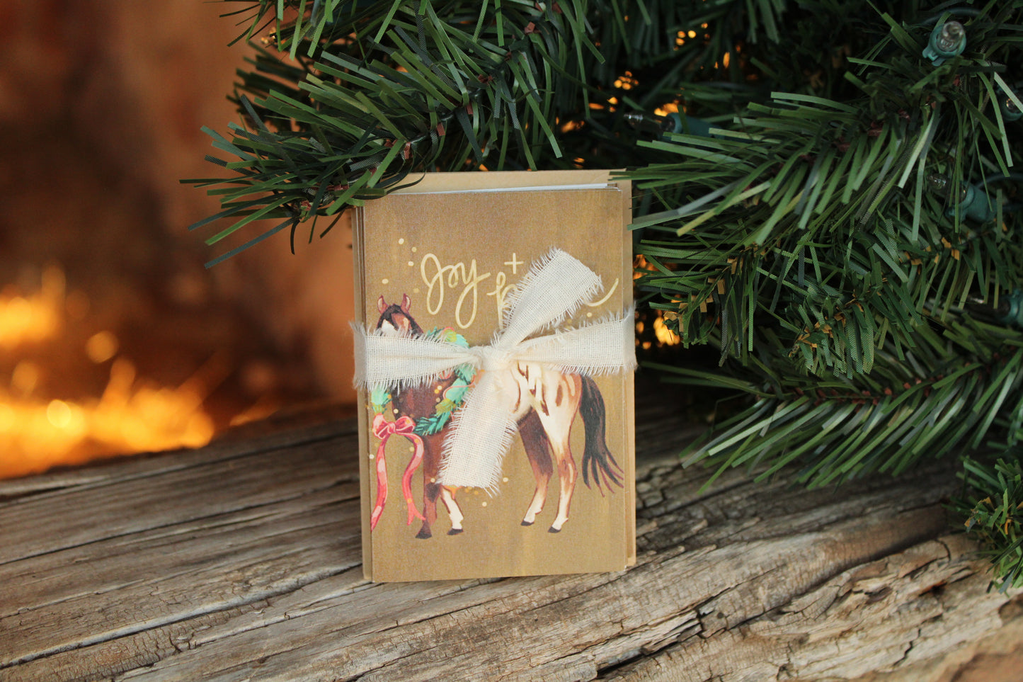 Tiny Western Holiday Christmas Card Set with Horse and Wreath